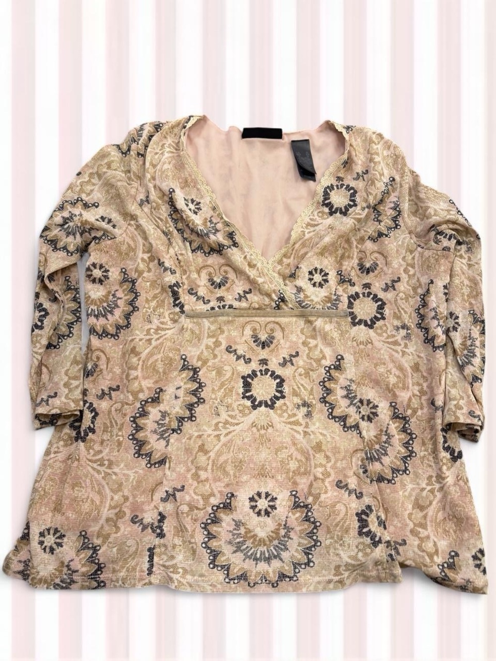 Axcess Beige Pink Paisley V-Neck Tunic